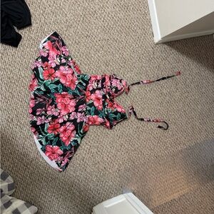 Floral One-Piece Swim dress bathing suit - Pink and Black